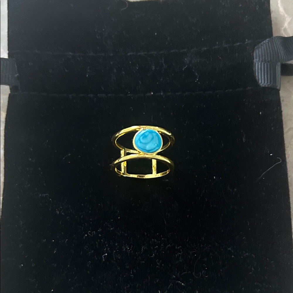 Gold-Plated Ring with Turquoise Stone - Women's Jewelry size 7